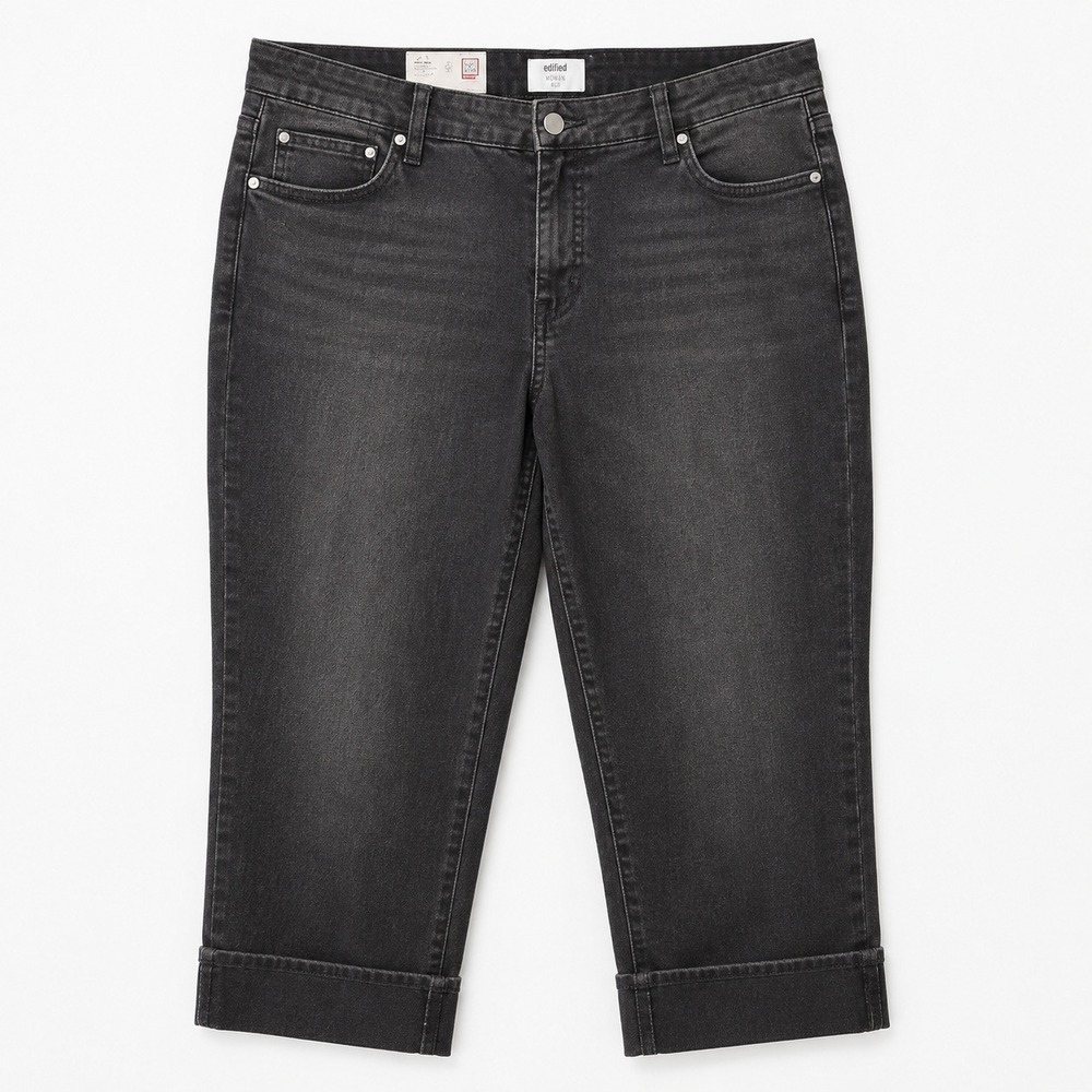 EDITED X HUNTER MCGRADY Capri Jeans Women 22W Black A000032540 Cuffed Stretch